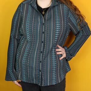 Funky Patterned Button Up Accordion Shirt, 2XL